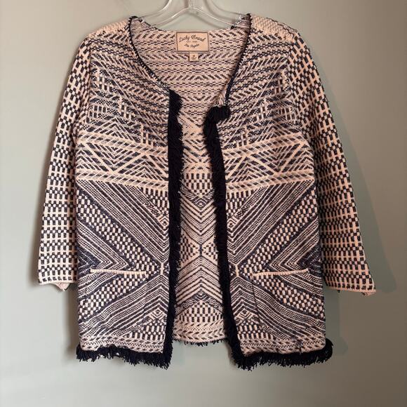 Lucky Fringe Hem Aztec Print Open Front Blazer Jacket - Picture 2 of 7